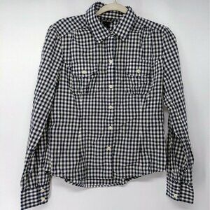 Lucky Brand Button Up Shirt Women's Sz Medium Blue White Check Cotton